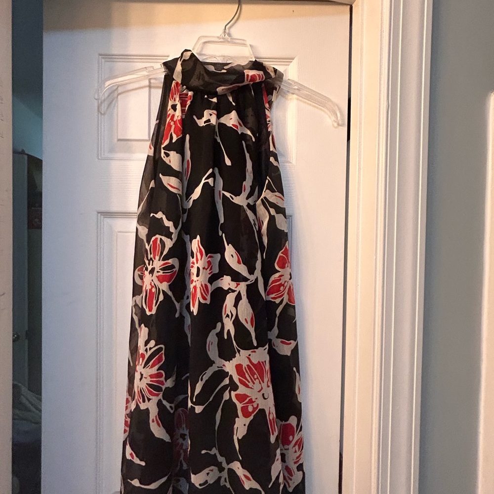 AXARA Floral Halter Neck Dress - Black and Red size 6